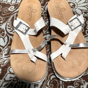 White and Silver Sandals Size 8